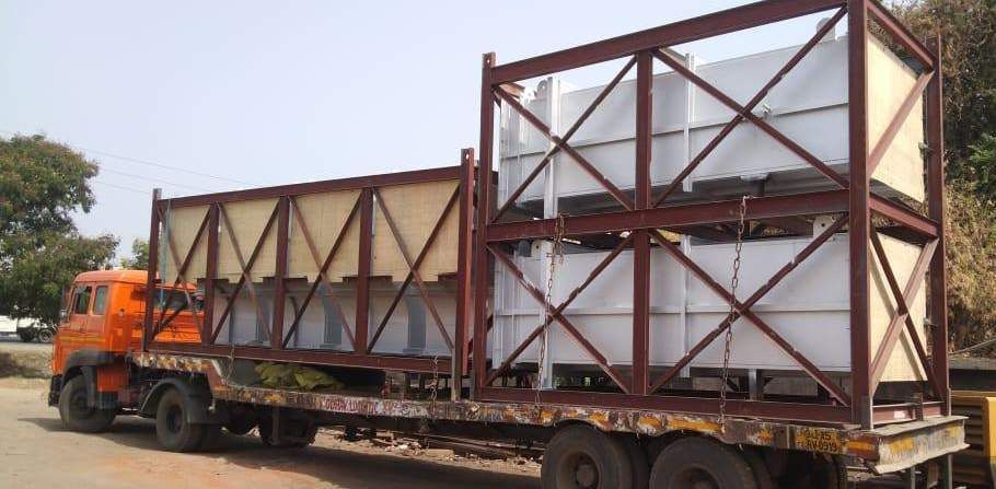 Structural steel frame on trailer